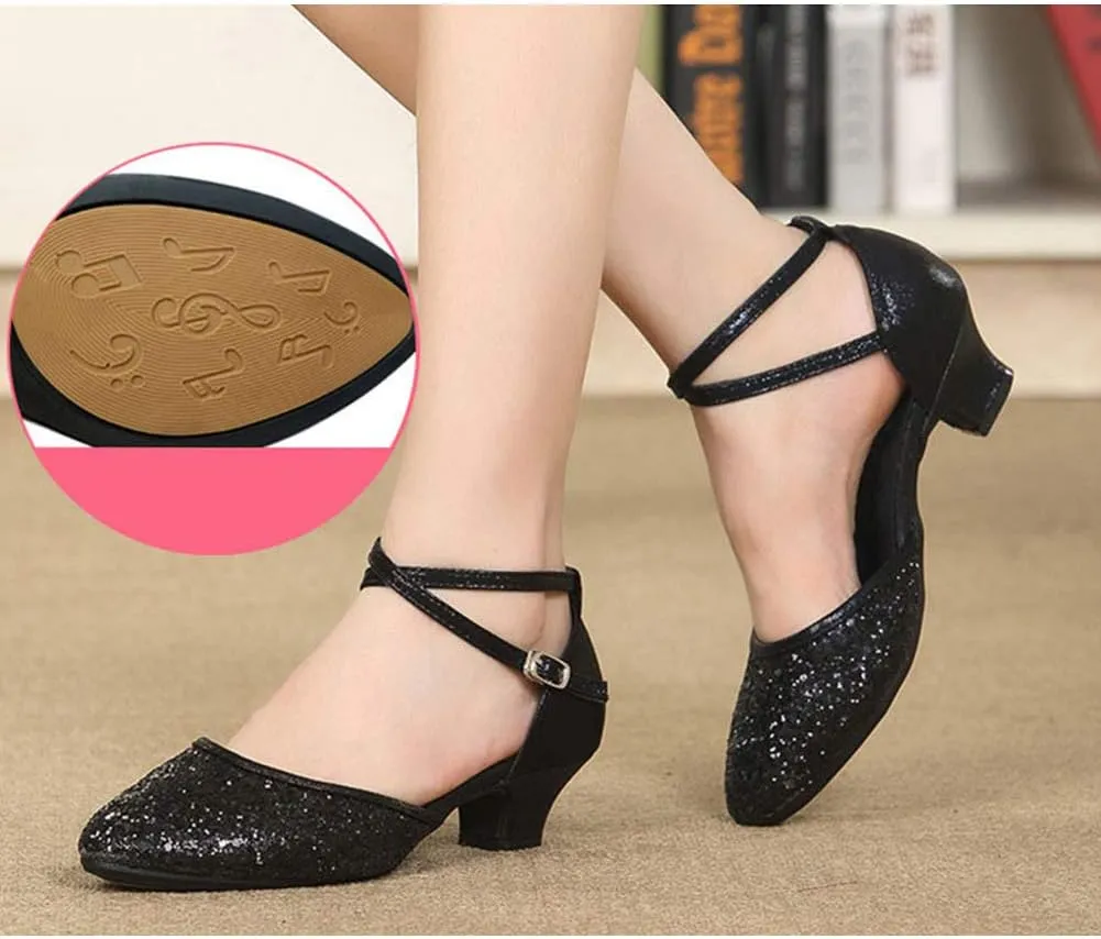 TINRYMX Womens Latin Dance Shoes Sequin Mesh Ballroom Salsa Tango Party Wedding Dance Shoes,Model-DY105