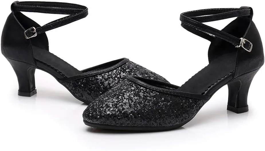 TINRYMX Womens Latin Dance Shoes Sequin Mesh Ballroom Salsa Tango Party Wedding Dance Shoes,Model-DY105