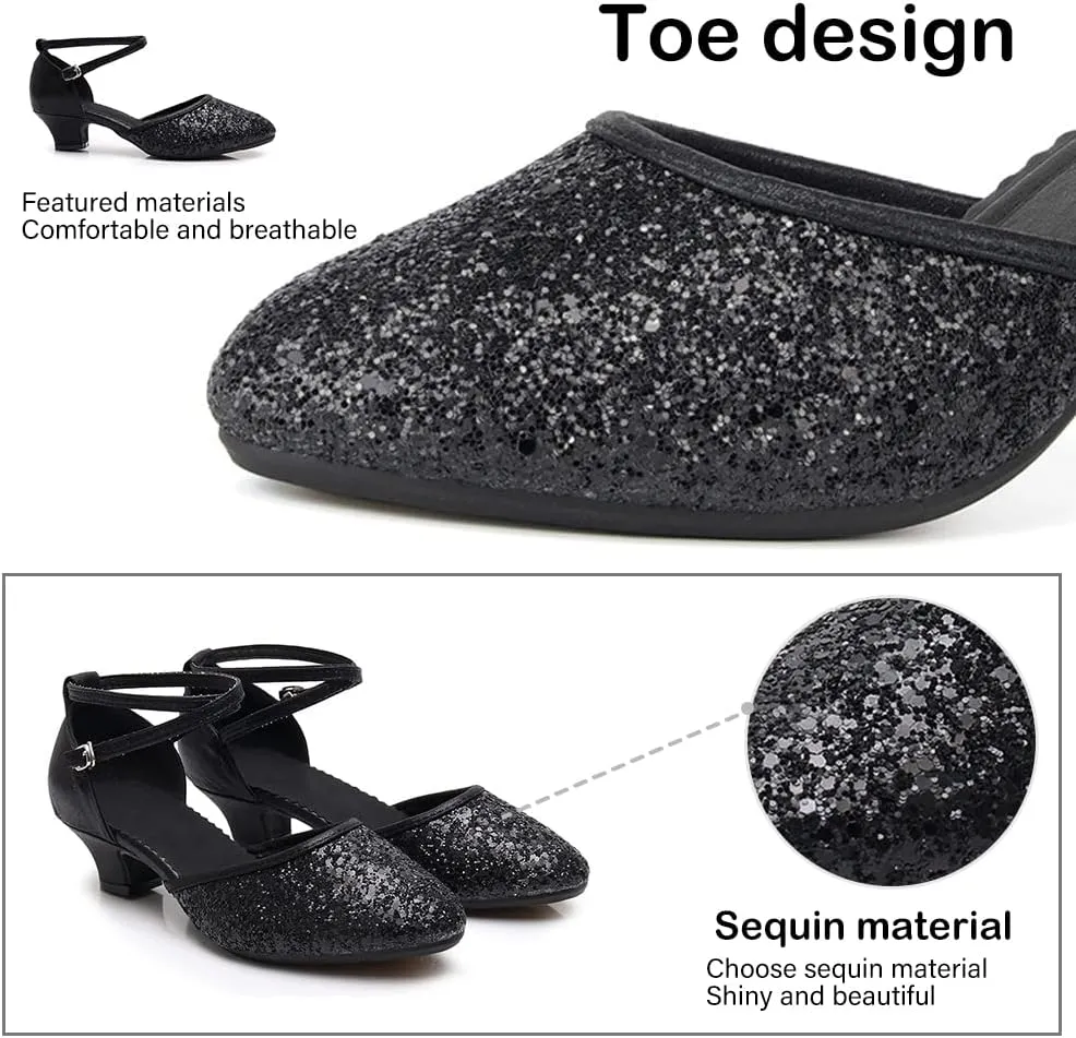 TINRYMX Womens Latin Dance Shoes Sequin Mesh Ballroom Salsa Tango Party Wedding Dance Shoes,Model-DY105