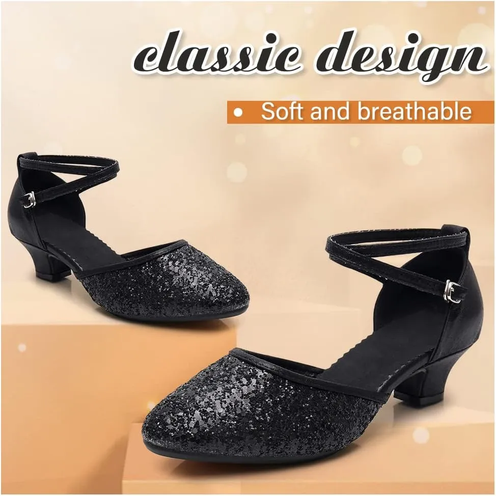 TINRYMX Womens Latin Dance Shoes Sequin Mesh Ballroom Salsa Tango Party Wedding Dance Shoes,Model-DY105