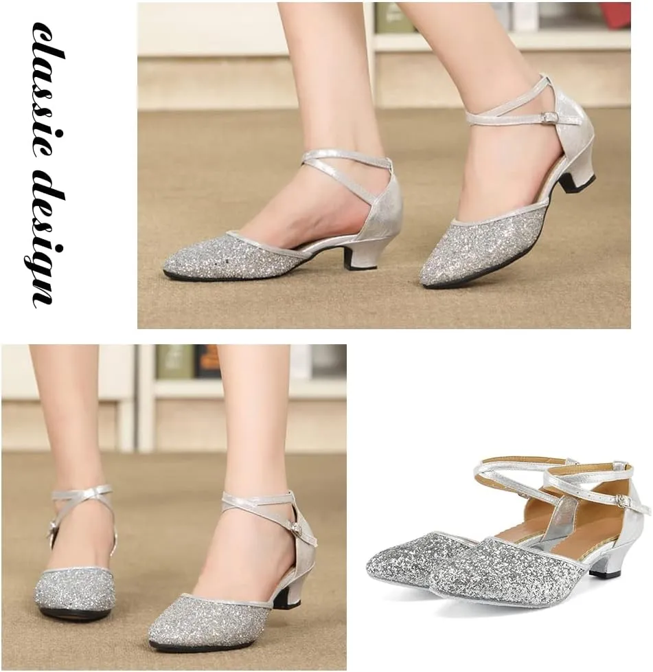 TINRYMX Womens Latin Dance Shoes Sequin Mesh Ballroom Salsa Tango Party Wedding Dance Shoes,Model-DY105