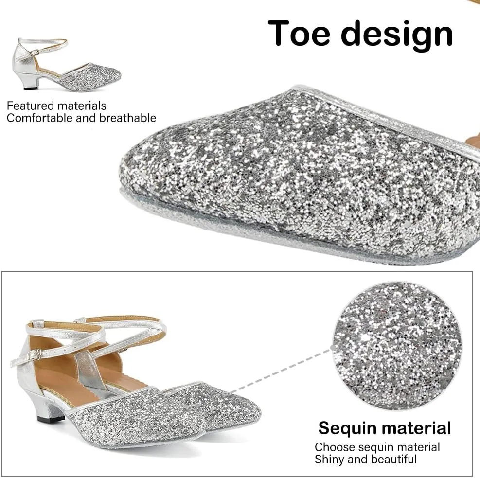 TINRYMX Womens Latin Dance Shoes Sequin Mesh Ballroom Salsa Tango Party Wedding Dance Shoes,Model-DY105