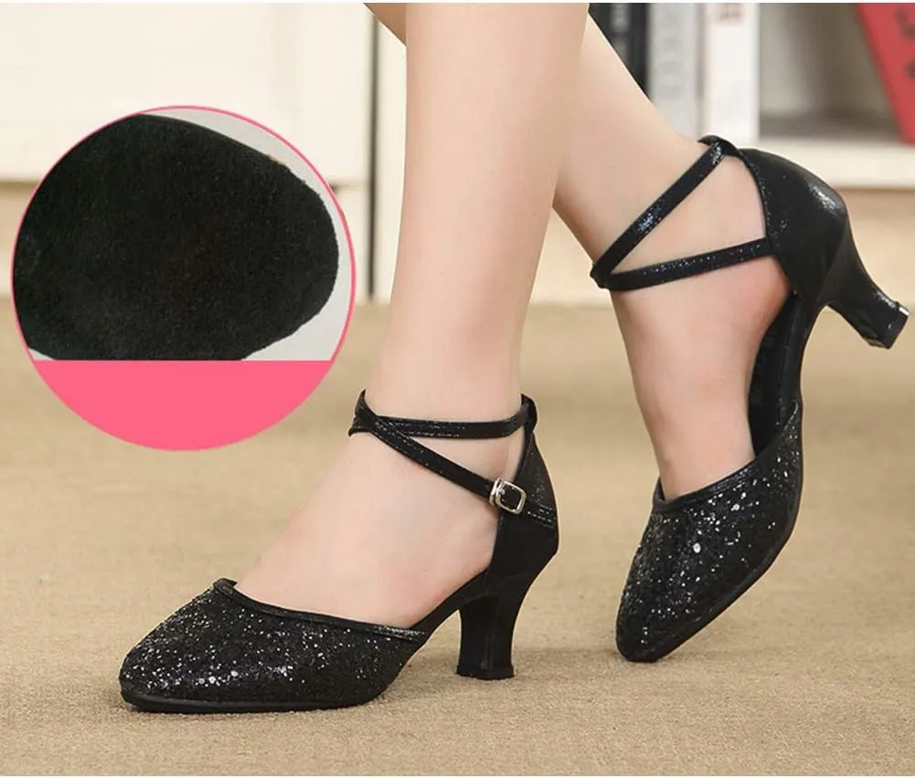 TINRYMX Womens Latin Dance Shoes Sequin Mesh Ballroom Salsa Tango Party Wedding Dance Shoes,Model-DY105