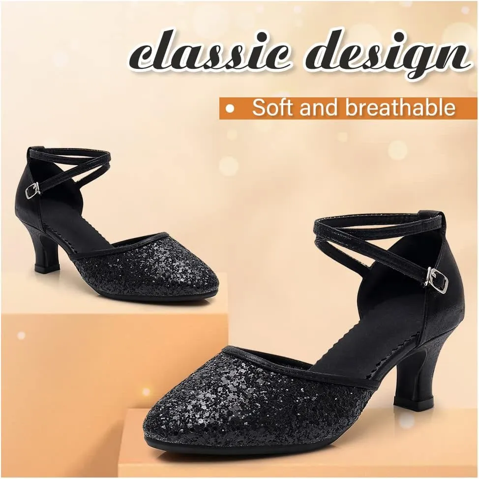 TINRYMX Womens Latin Dance Shoes Sequin Mesh Ballroom Salsa Tango Party Wedding Dance Shoes,Model-DY105