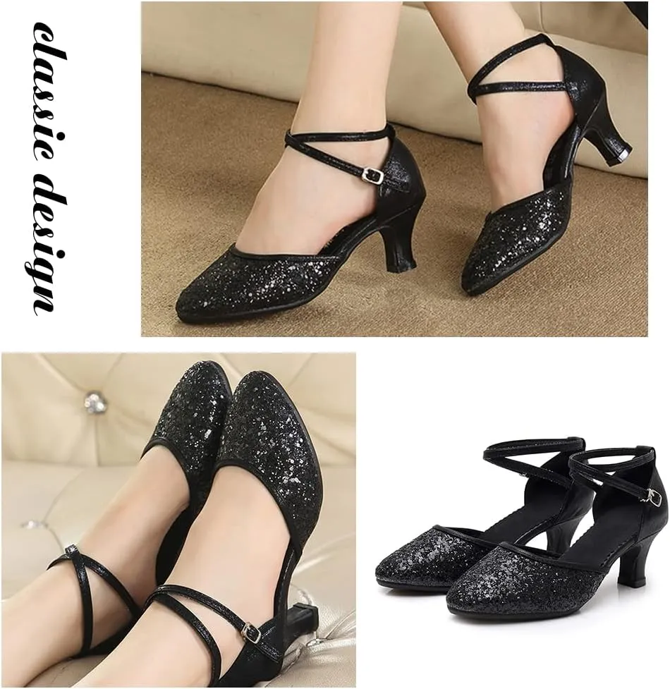 TINRYMX Womens Latin Dance Shoes Sequin Mesh Ballroom Salsa Tango Party Wedding Dance Shoes,Model-DY105