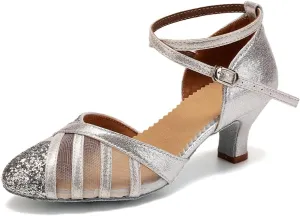 TINRYMX Womens Latin Dance Shoes Sequin Mesh Ballroom Salsa Tango Party Wedding Dance Shoes,Model-DY105