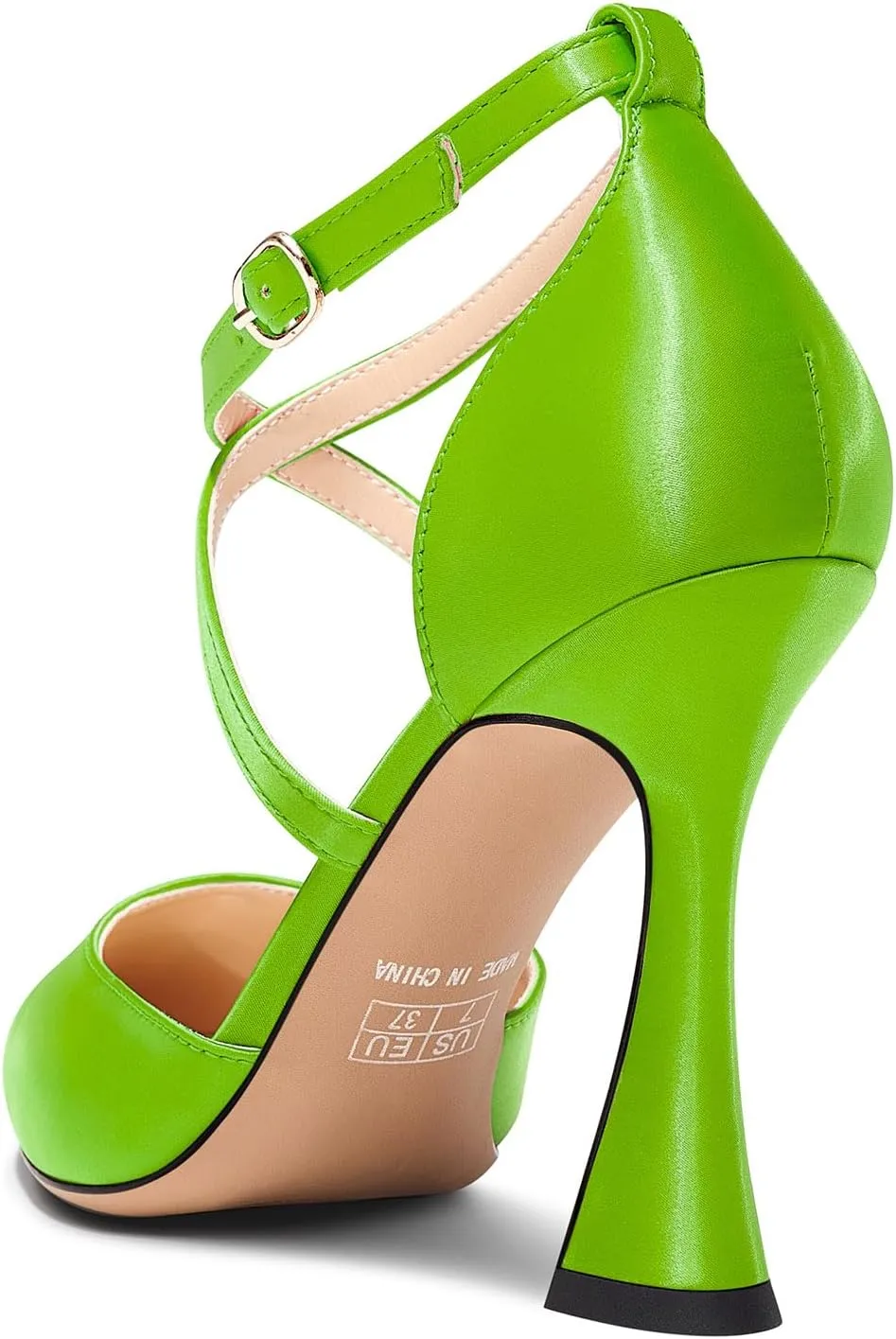 TNYNFBEB Womens Stiletto High Heel Pointed Toe Pumps Cross-Strap Two-Piece Buckle Prom Dress Satin 3.9 Inches Heels
