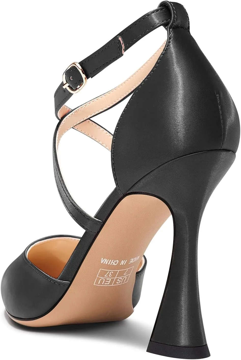 TNYNFBEB Womens Stiletto High Heel Pointed Toe Pumps Cross-Strap Two-Piece Buckle Prom Dress Satin 3.9 Inches Heels