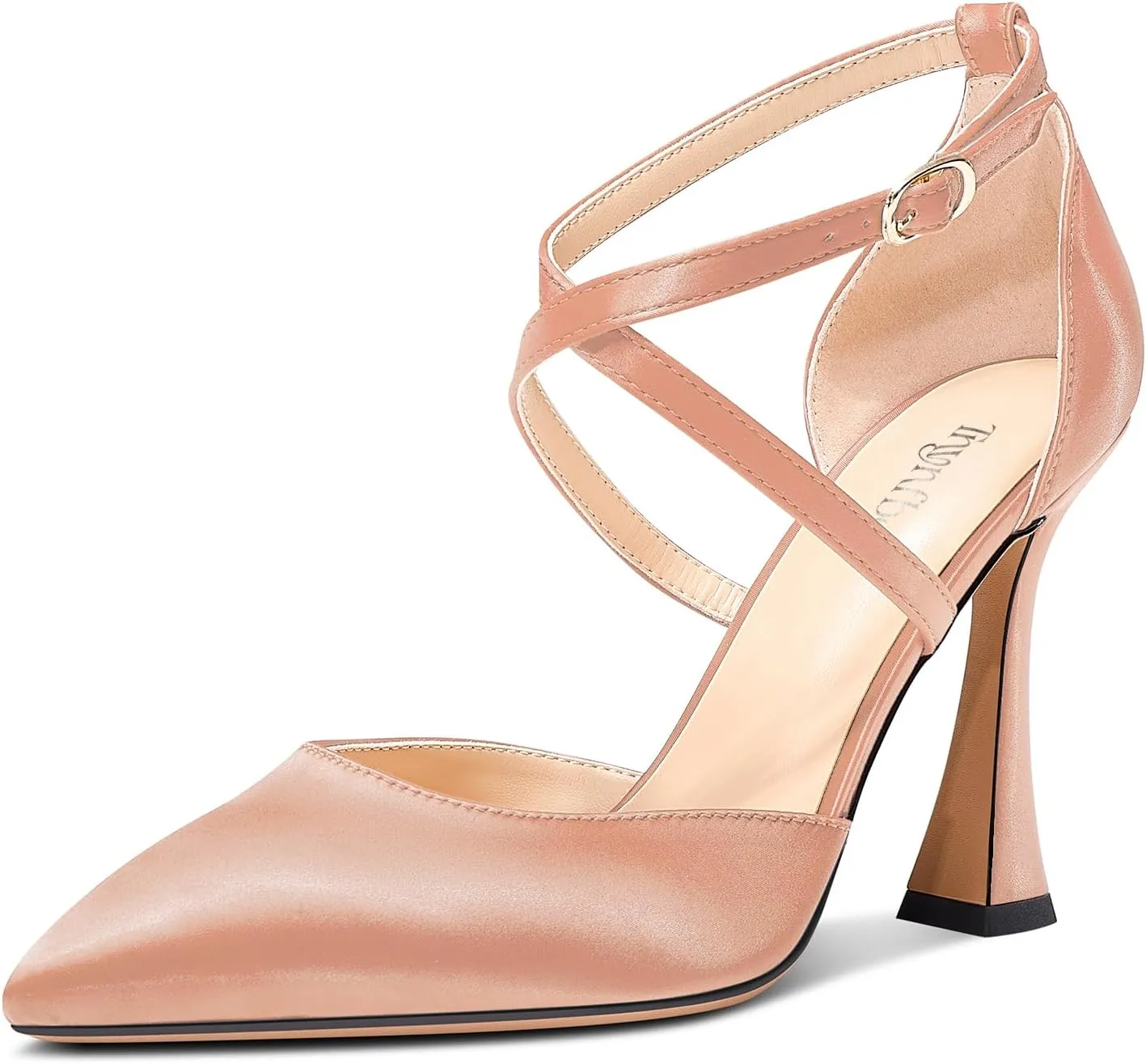TNYNFBEB Womens Stiletto High Heel Pointed Toe Pumps Cross-Strap Two-Piece Buckle Prom Dress Satin 3.9 Inches Heels
