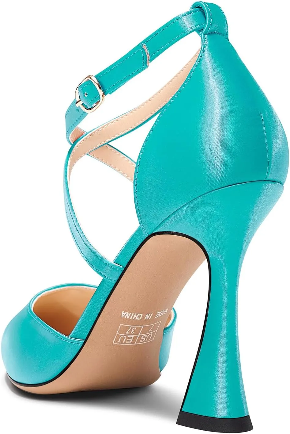 TNYNFBEB Womens Stiletto High Heel Pointed Toe Pumps Cross-Strap Two-Piece Buckle Prom Dress Satin 3.9 Inches Heels