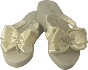 Turquoise Starfish Flip Flops in White 3.5 Inch Heel Sandals