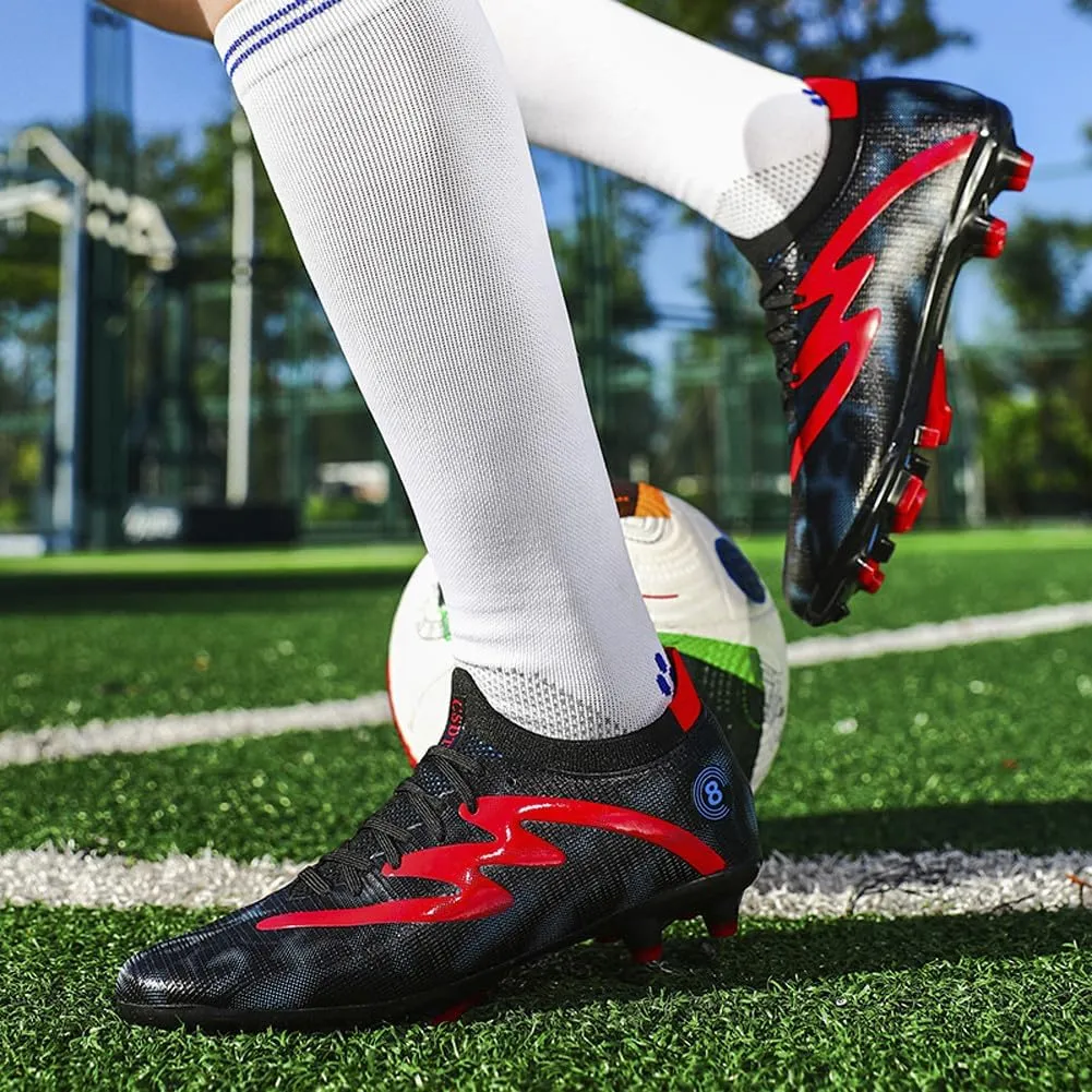 Unisex FG Cleats Training Athletic Non-Slip Long Studs High-Top Football Soccer Shoes for Youth
