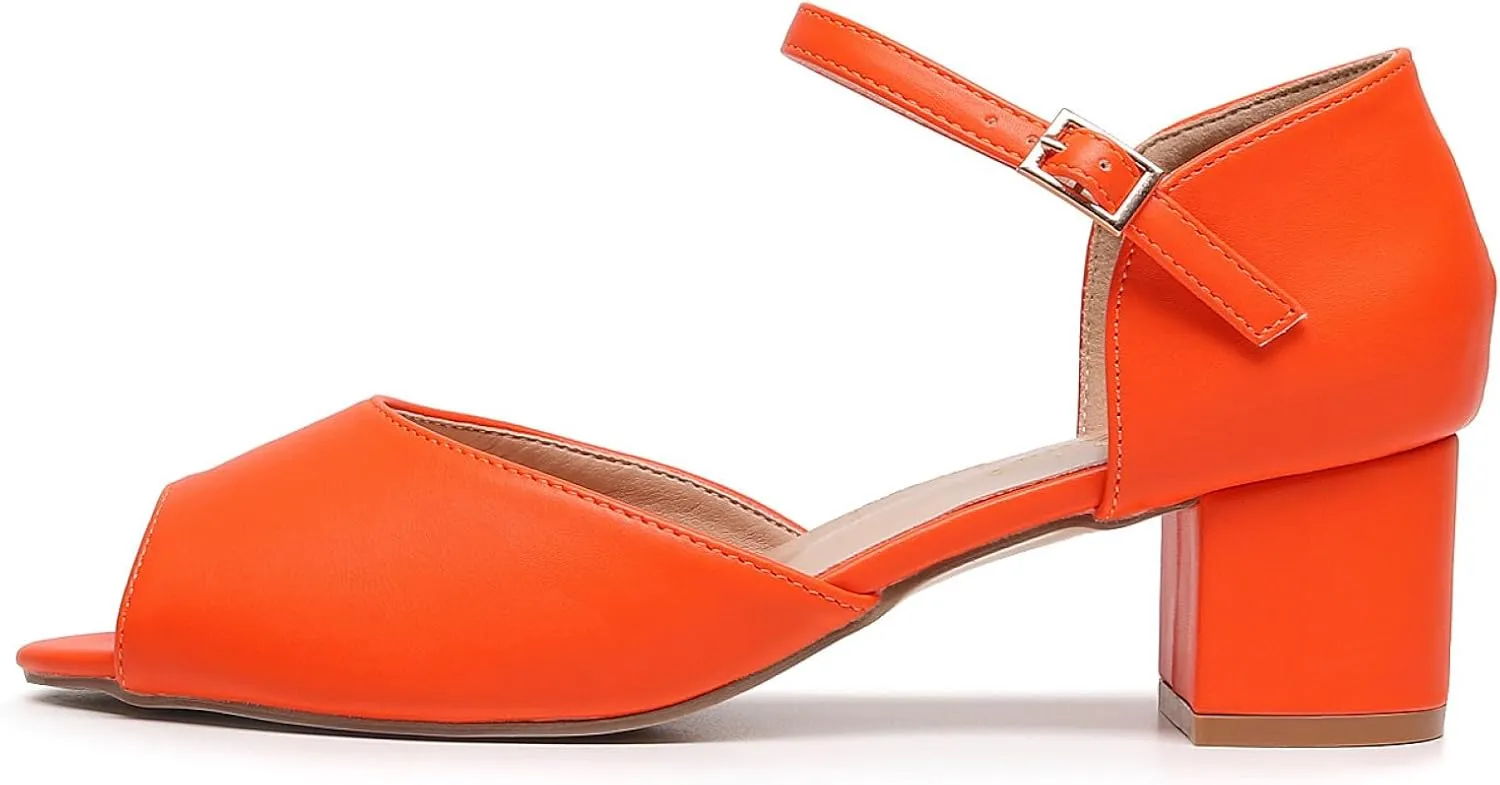 VenusCelia Women's Easy Going Strap Pump Chunky Heeled Sandal