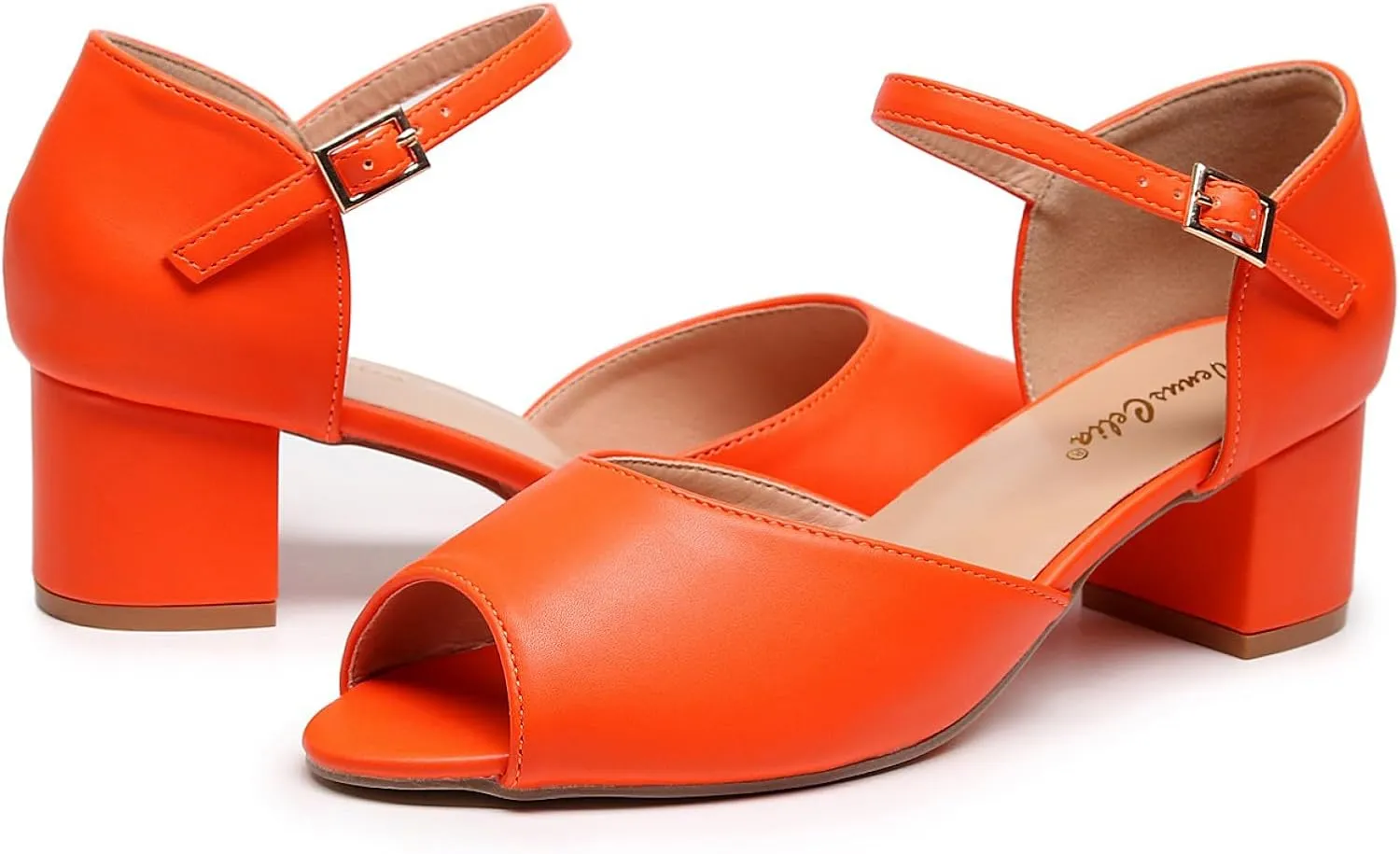 VenusCelia Women's Easy Going Strap Pump Chunky Heeled Sandal