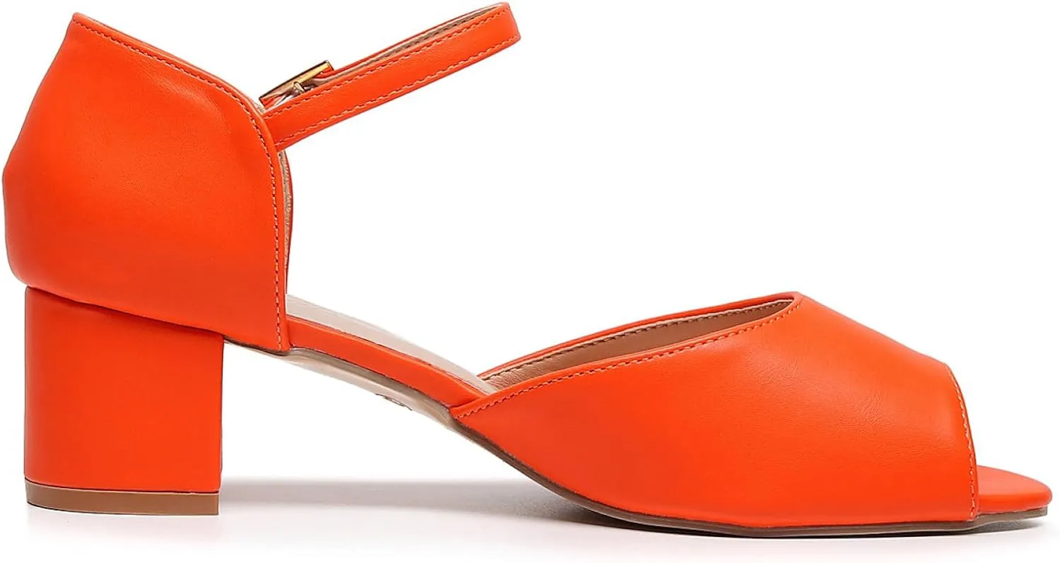 VenusCelia Women's Easy Going Strap Pump Chunky Heeled Sandal