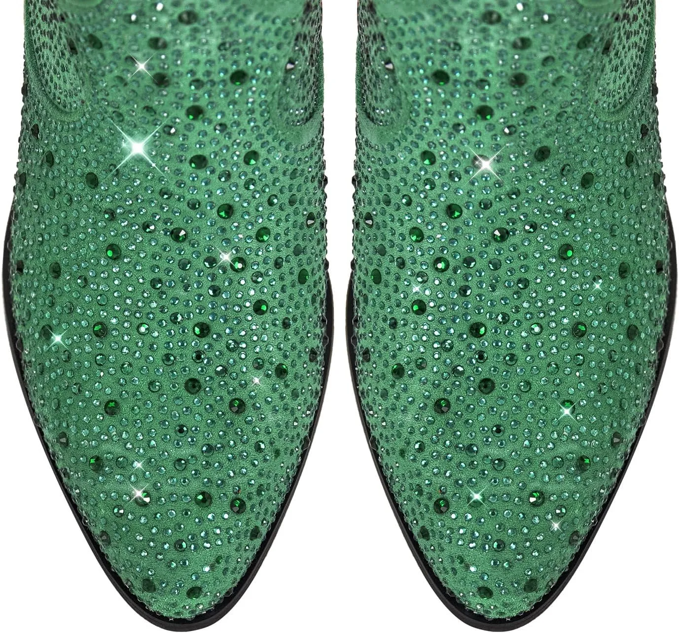 VERISSON Point Toe Western Boots Silver Glitter Rhinestone Block Heeled Cowboy Booty