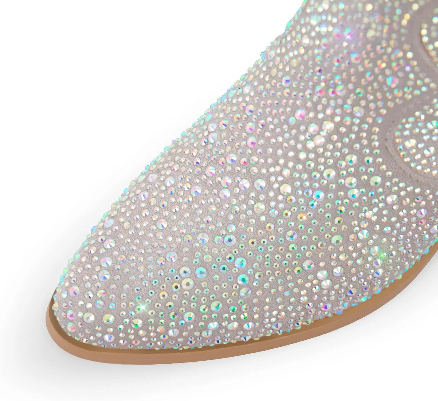 VERISSON Point Toe Western Boots Silver Glitter Rhinestone Block Heeled Cowboy Booty