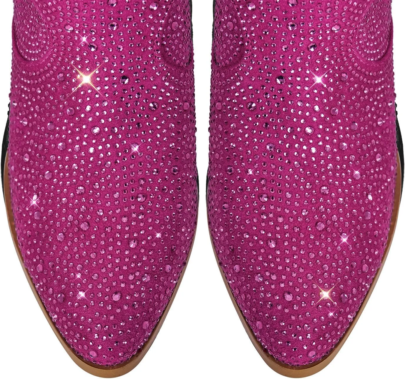 VERISSON Point Toe Western Boots Silver Glitter Rhinestone Block Heeled Cowboy Booty