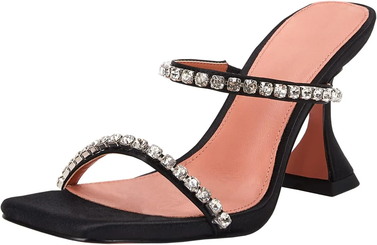 VETASTE Heeled Sandals for Women Square Toe Two Strap Party Wedding Satin Heels