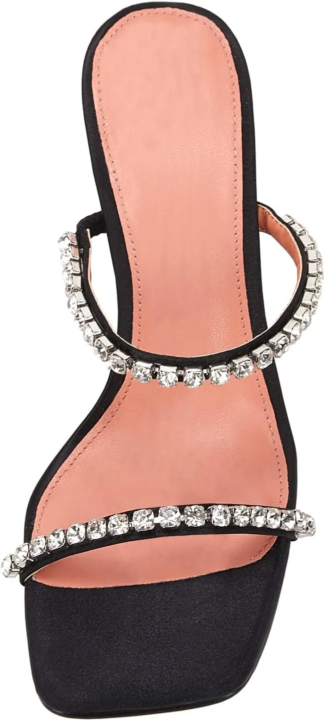 VETASTE Heeled Sandals for Women Square Toe Two Strap Party Wedding Satin Heels