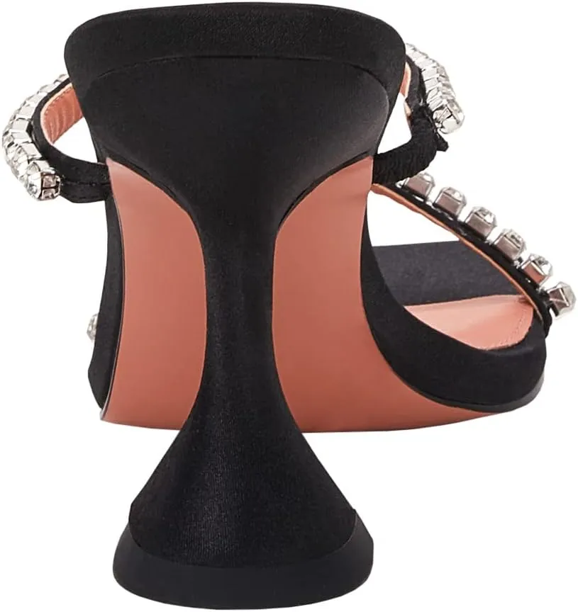 VETASTE Heeled Sandals for Women Square Toe Two Strap Party Wedding Satin Heels
