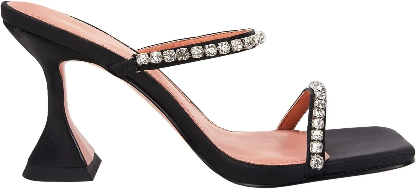 VETASTE Heeled Sandals for Women Square Toe Two Strap Party Wedding Satin Heels