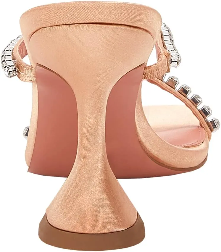 VETASTE Heeled Sandals for Women Square Toe Two Strap Party Wedding Satin Heels