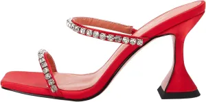 VETASTE Heeled Sandals for Women Square Toe Two Strap Party Wedding Satin Heels