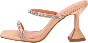 VETASTE Heeled Sandals for Women Square Toe Two Strap Party Wedding Satin Heels