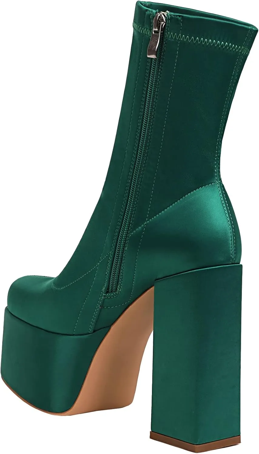 vivianly Women's Platform Ankle BootsHigh Chunky Heel Mid-Calf Boots