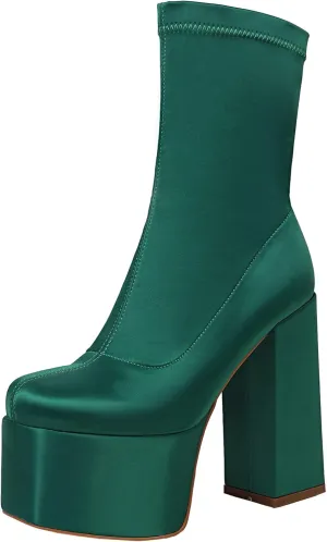 vivianly Women's Platform Ankle BootsHigh Chunky Heel Mid-Calf Boots