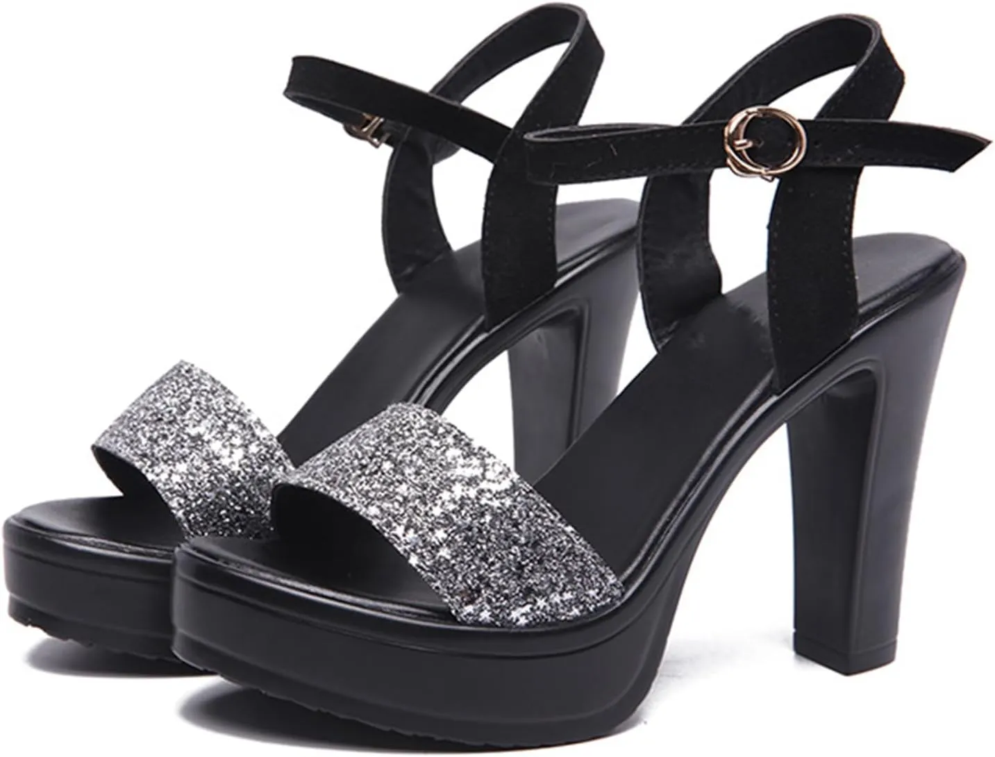 Vujkliy Women's 11CM/4.3IN Thick Heel Platform Sandals Fashion Sequin Catwalk High Heel Sandals
