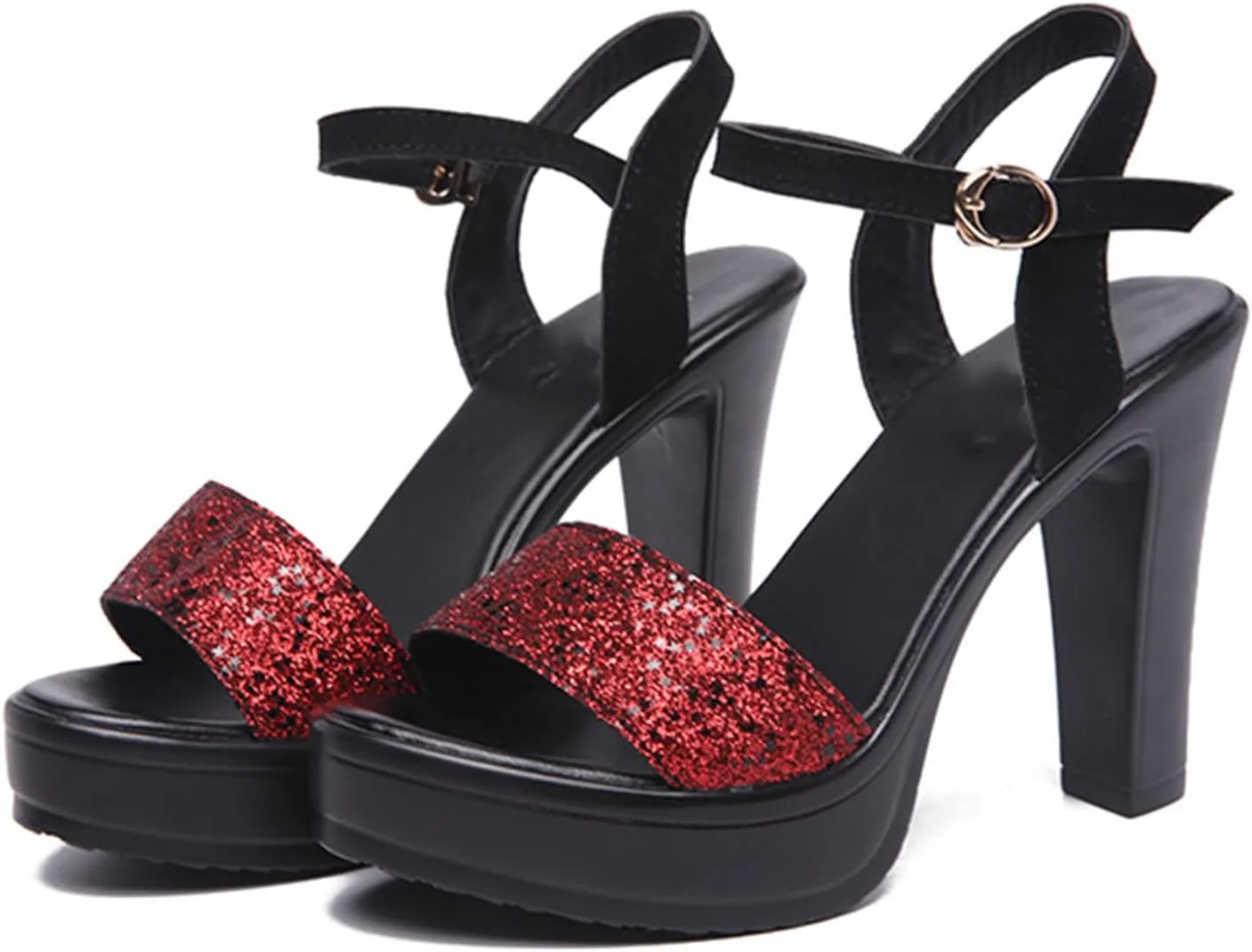 Vujkliy Women's 11CM/4.3IN Thick Heel Platform Sandals Fashion Sequin Catwalk High Heel Sandals