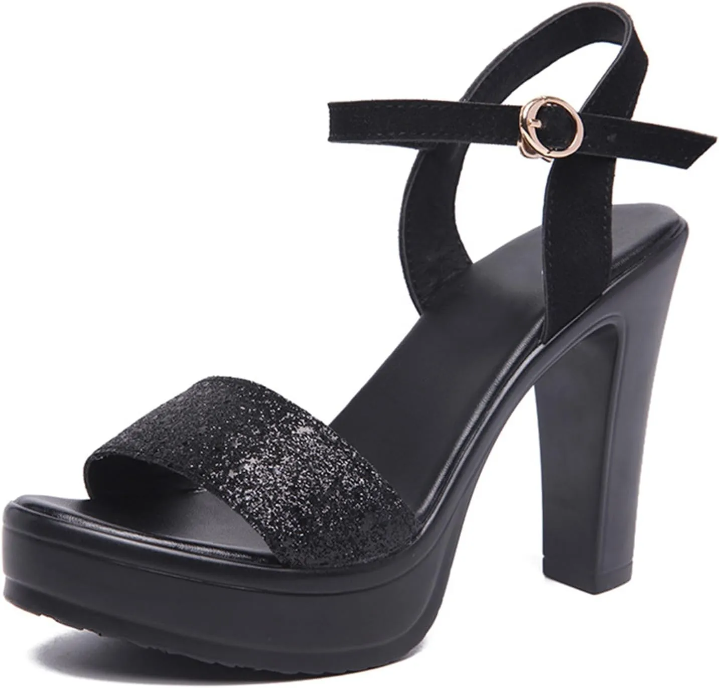 Vujkliy Women's 11CM/4.3IN Thick Heel Platform Sandals Fashion Sequin Catwalk High Heel Sandals
