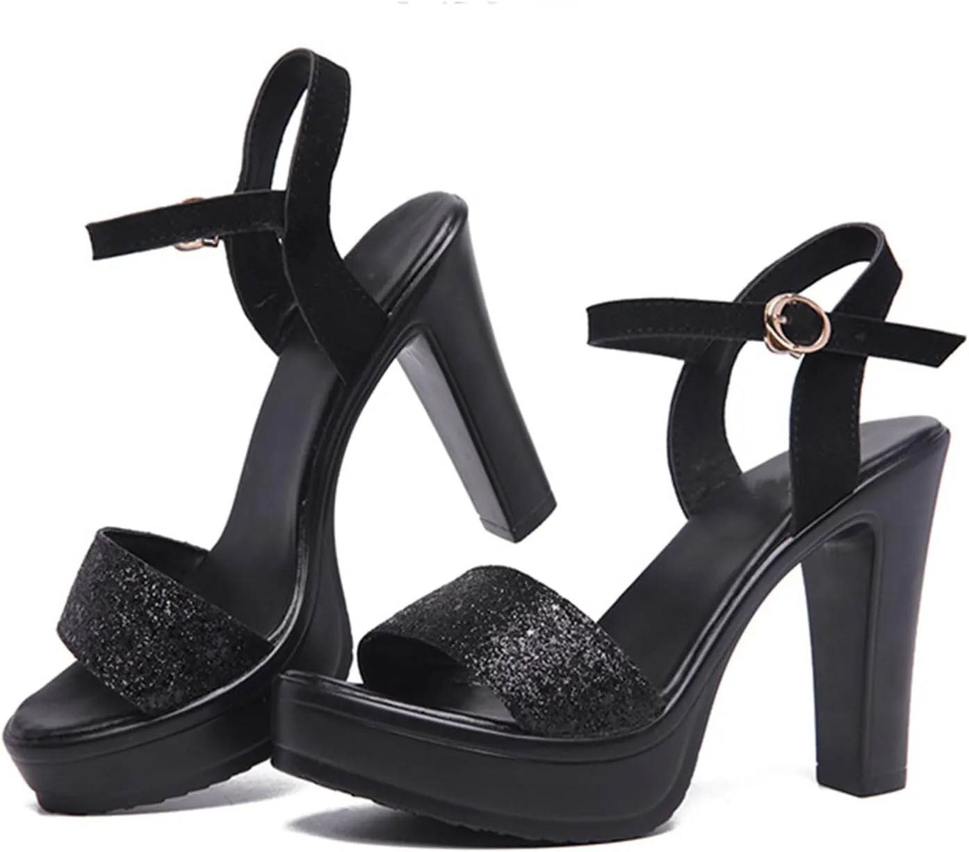 Vujkliy Women's 11CM/4.3IN Thick Heel Platform Sandals Fashion Sequin Catwalk High Heel Sandals