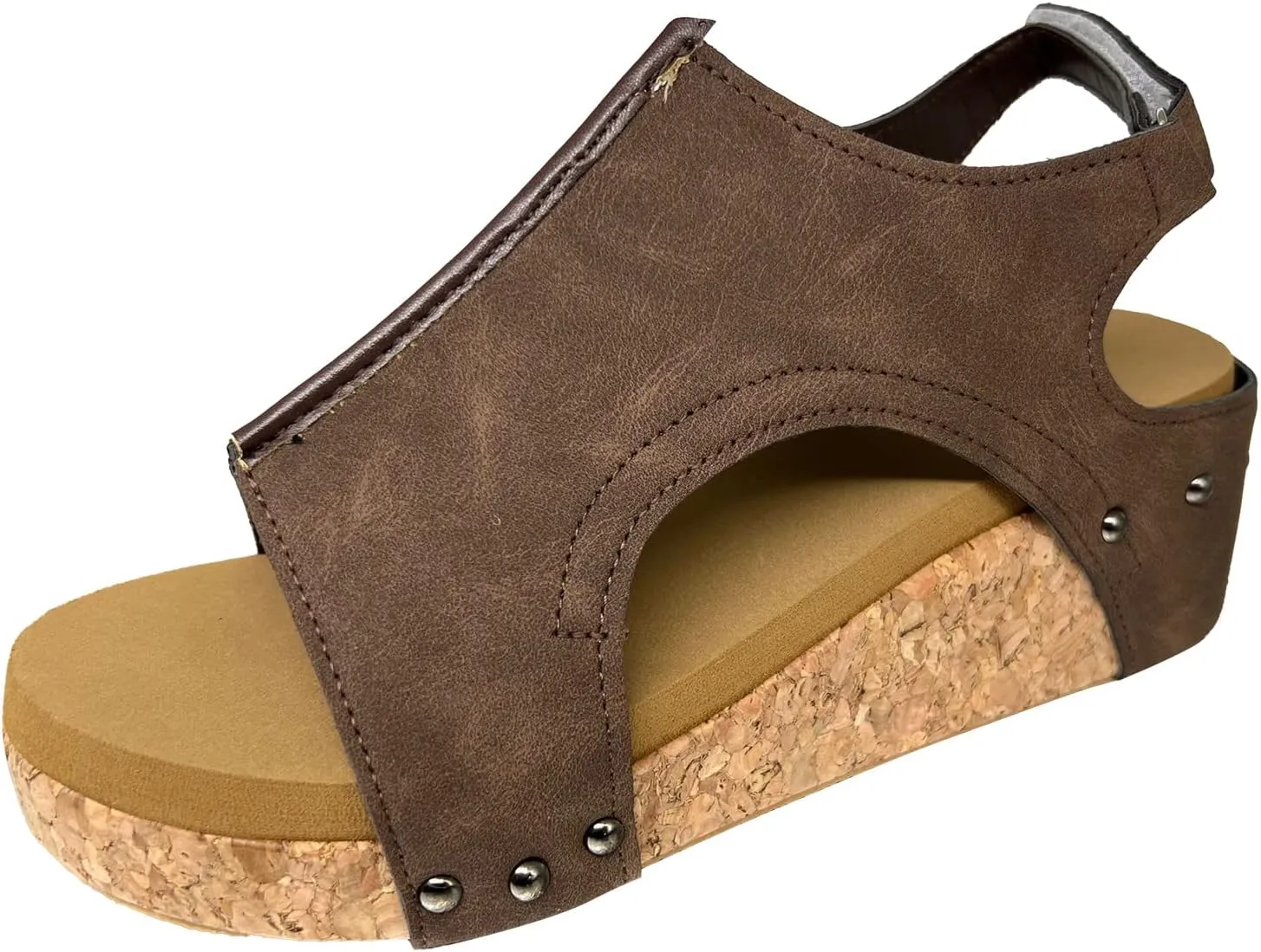 Wedge Sandals for Women Dressy Summer, Womens Open Toe Espadrilles Platform Sandals Buckle Ankle Strap Wedge Sandals Leather Sandals Casual Low Wedges Walking Strappy Slip on Sandals (A-Coffee, 9)