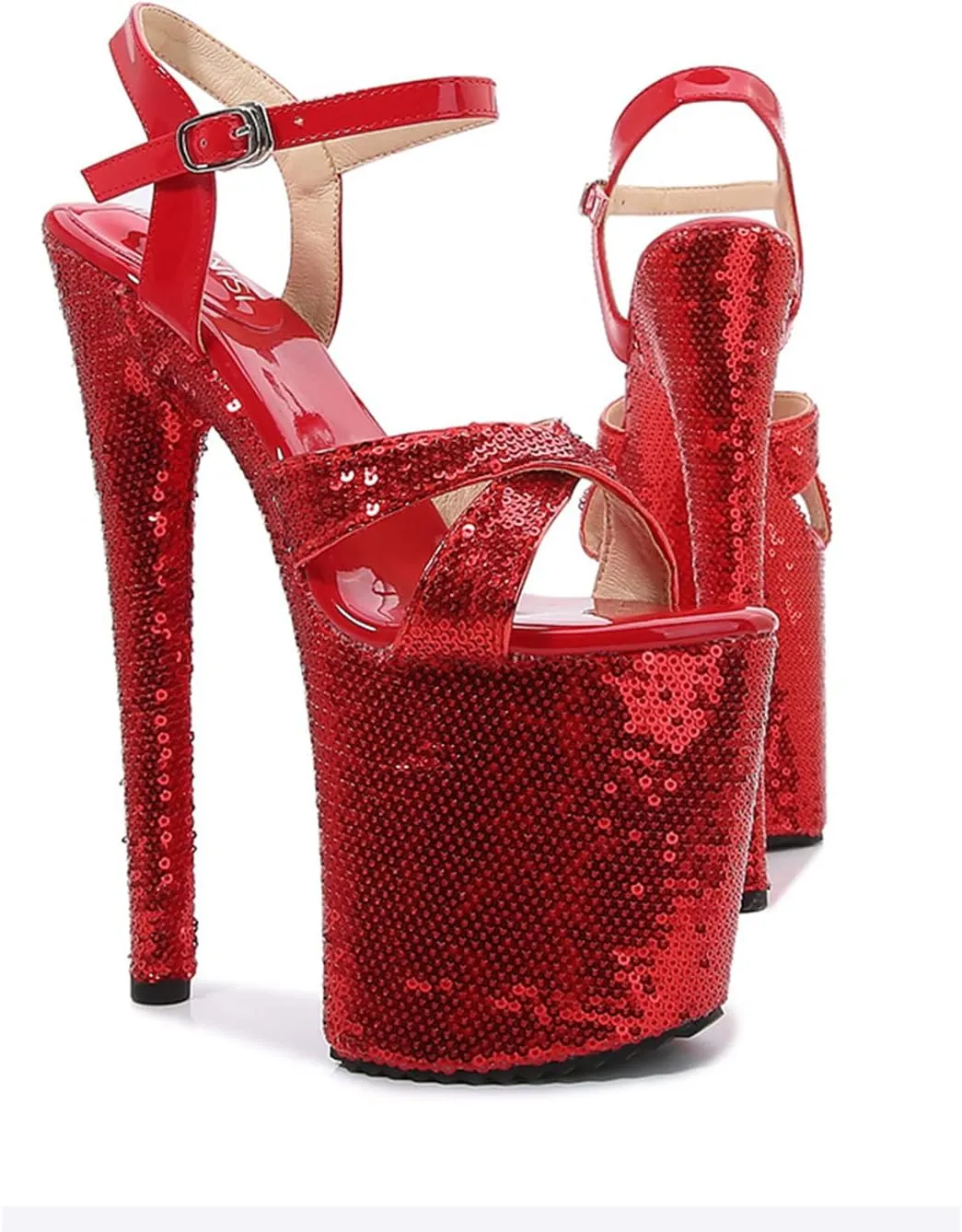 WOilERQ Women's 20cm Platform Sandals Sexy lace Sequin High Heels Peep Toe Ankle Buckle Nightclub Party Dress Stiletto Super Shoes Catwalk Pole Dancing Sandals Pumps