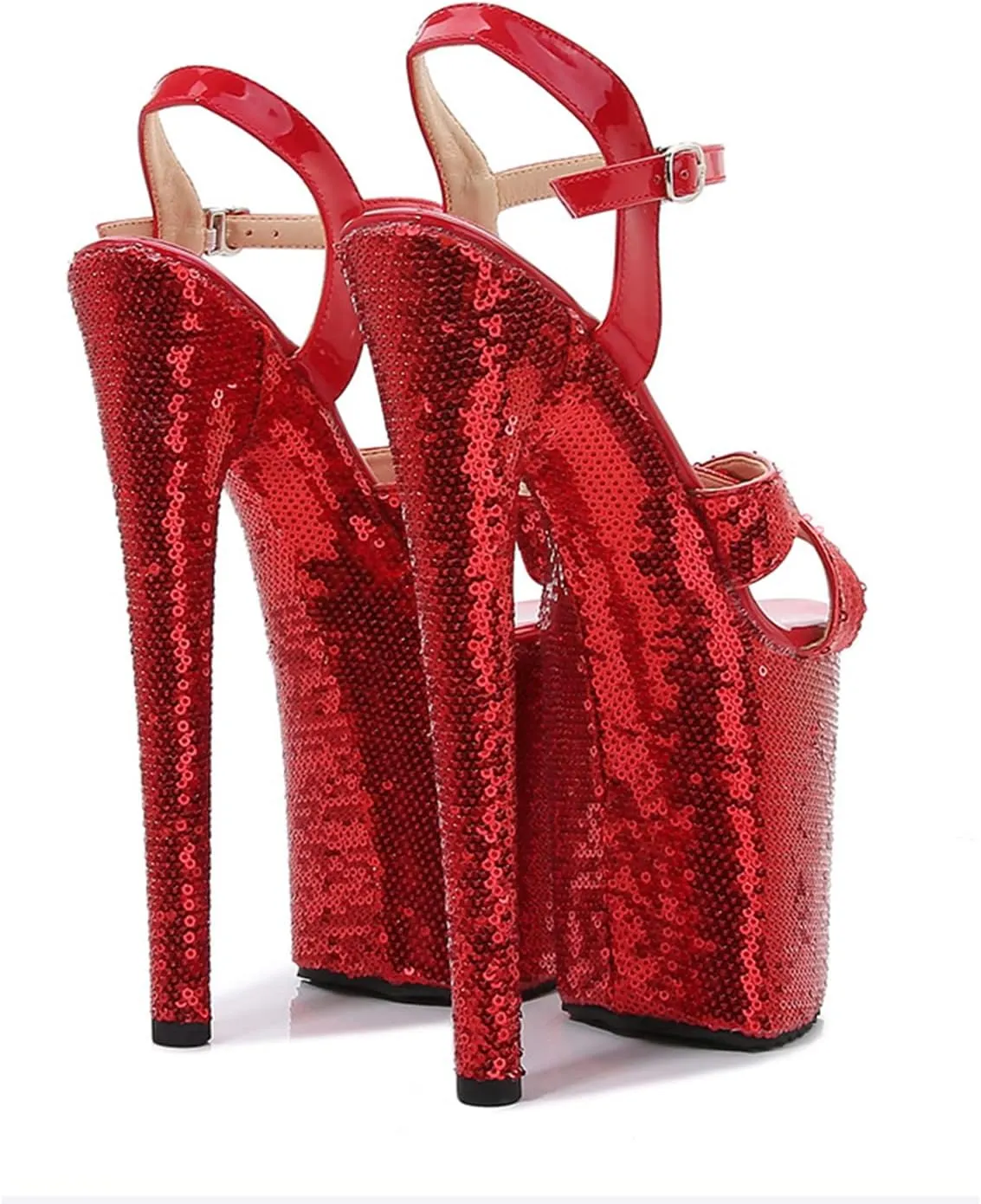 WOilERQ Women's 20cm Platform Sandals Sexy lace Sequin High Heels Peep Toe Ankle Buckle Nightclub Party Dress Stiletto Super Shoes Catwalk Pole Dancing Sandals Pumps