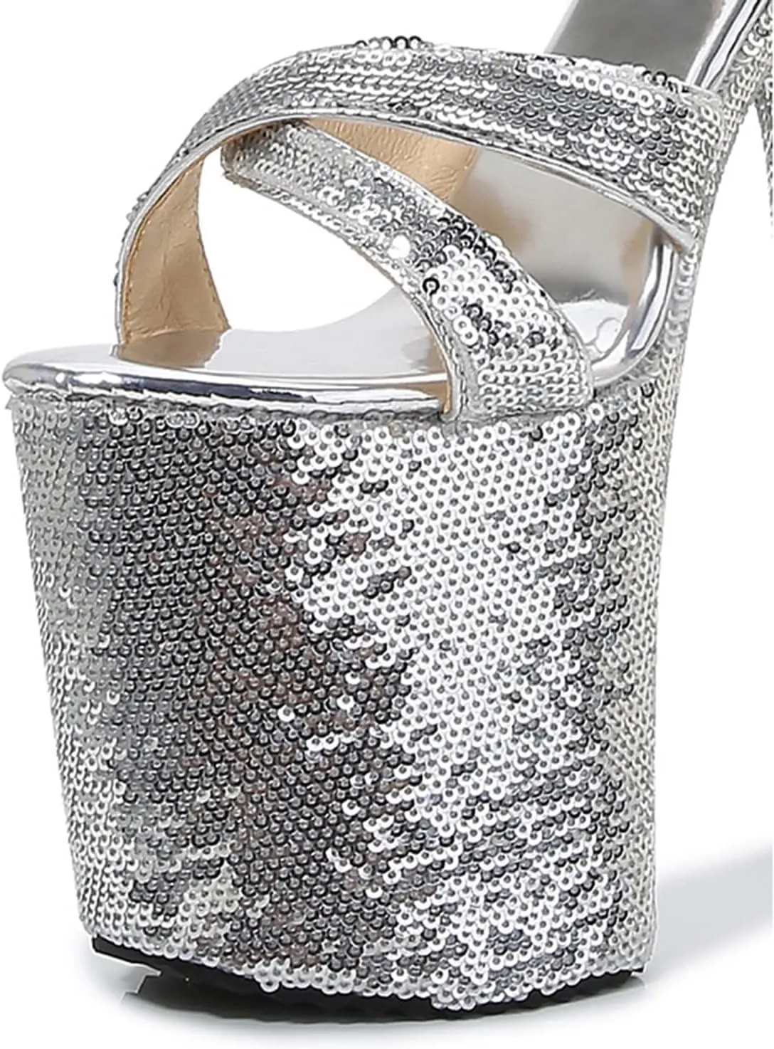 WOilERQ Women's 20cm Platform Sandals Sexy lace Sequin High Heels Peep Toe Ankle Buckle Nightclub Party Dress Stiletto Super Shoes Catwalk Pole Dancing Sandals Pumps