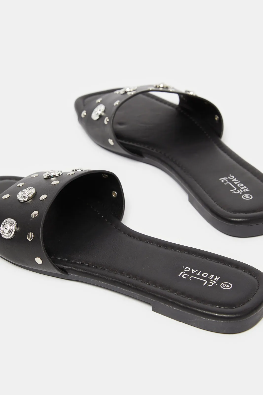 Women Black Studs Mule