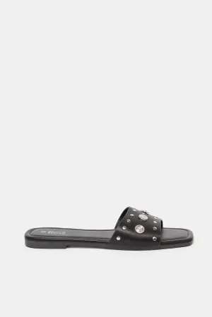 Women Black Studs Mule