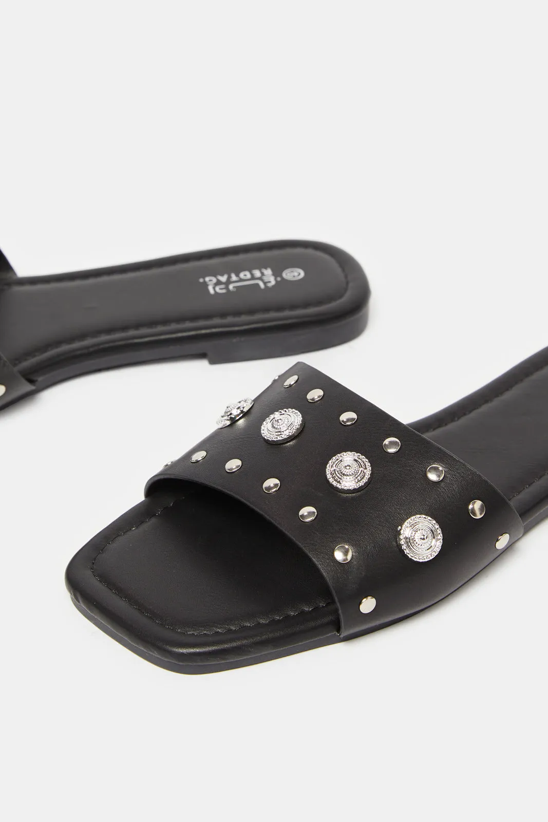 Women Black Studs Mule
