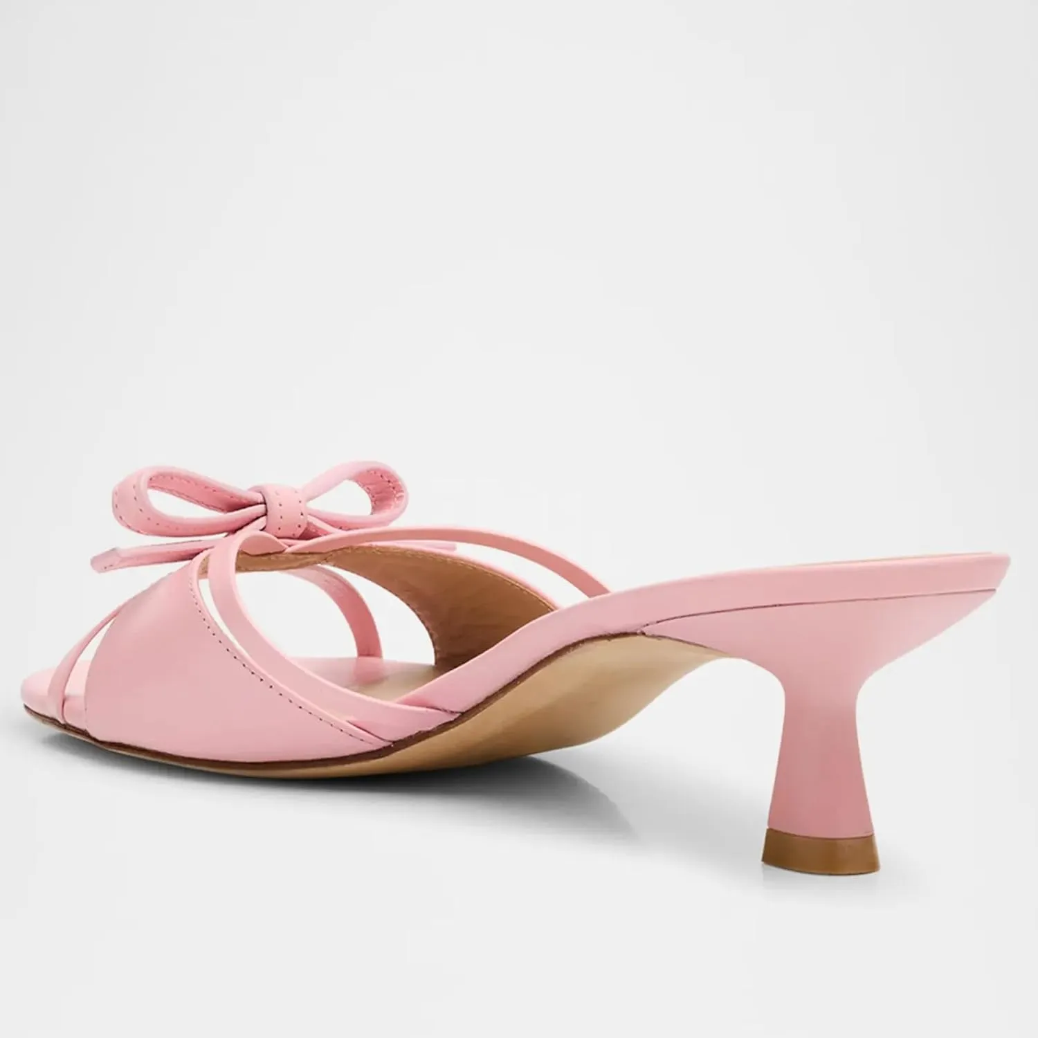 Women Heeled Sandals Mules Round Open Toe Bow Slides Low Kitten Heels Silp On Slippers Casual Stiletto Wedding Dress Slide Shoes