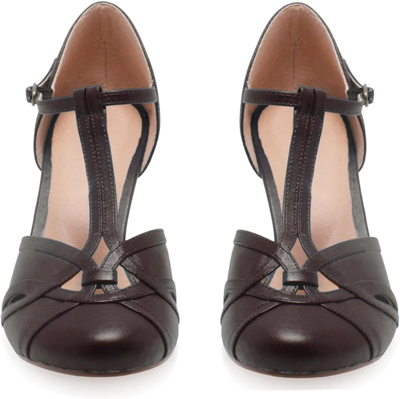 Women Kitten Heel Mary Janes Closed Round Toe Ankle T-Strap Mary Jane Pumps Cut Out 3 inch Kitten Heel Sandals Strappy Ankle Strap Buckle Mary Jane Heels Retro Vintage Wedding 4-11 M US