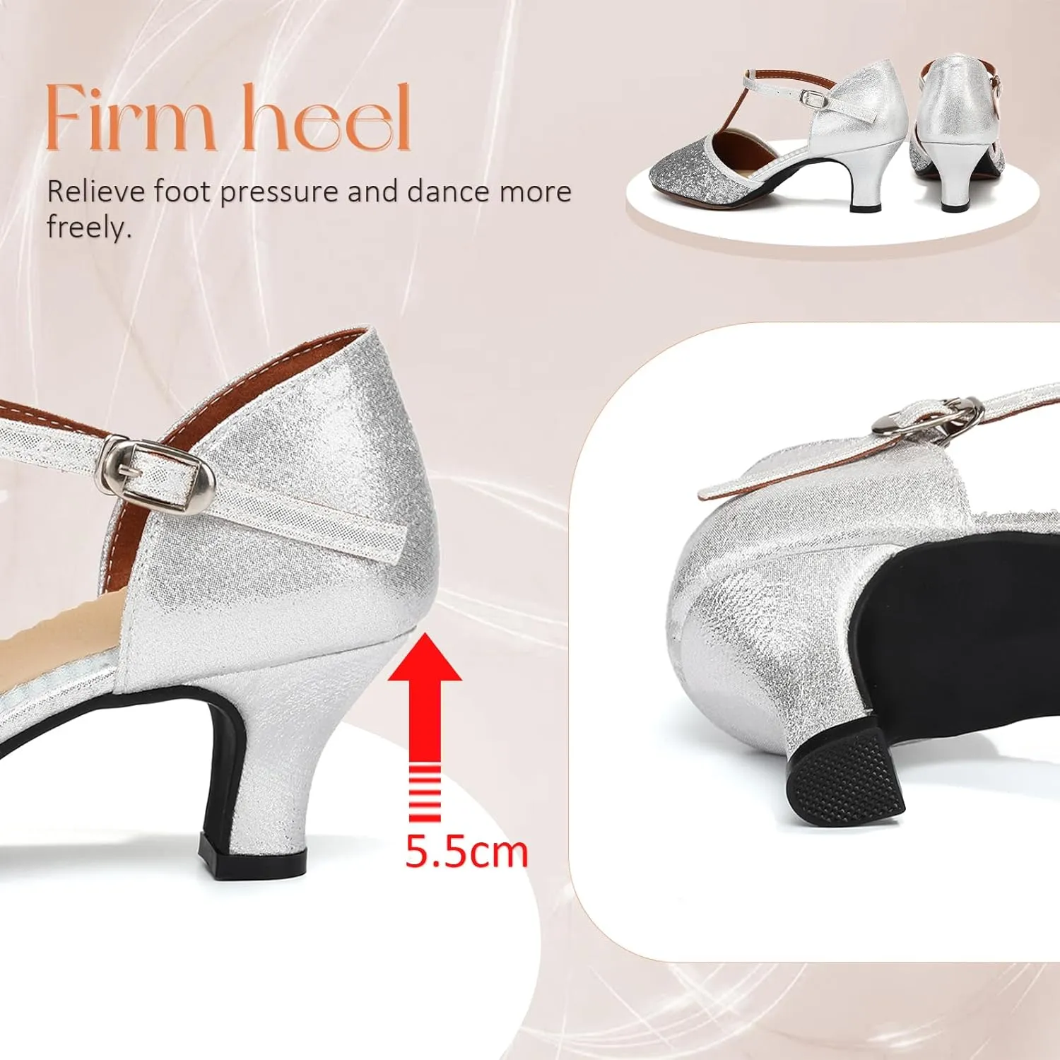 Women Latin Dance Shoes Sequin Closed Toe T-Strap Ballroom Salsa Tango Party Performance Dance Shoes,Model FT-135