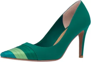 Women Rainbow Kitten Heels Pumps Pointed Toe Satin Stiletto High Heels Pumps Slip On Multicolored Closed Cap Toe Dress Sandals Patchwork Colorful Wedding Shoes Office Lady Sexy 4-11 M US