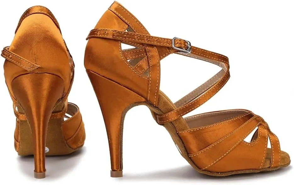 Women Silk Satin Latin Dance Shoes Tango Salsa Practice Sandals Party Performance High Heels