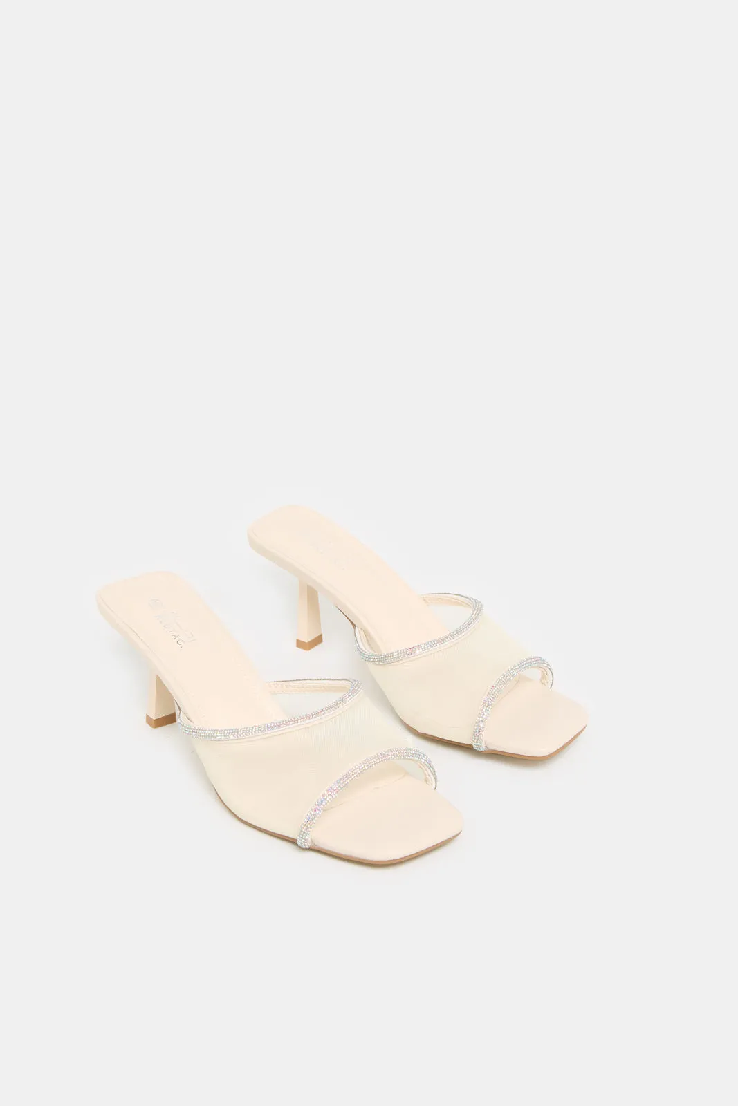 Women White Mesh Mule