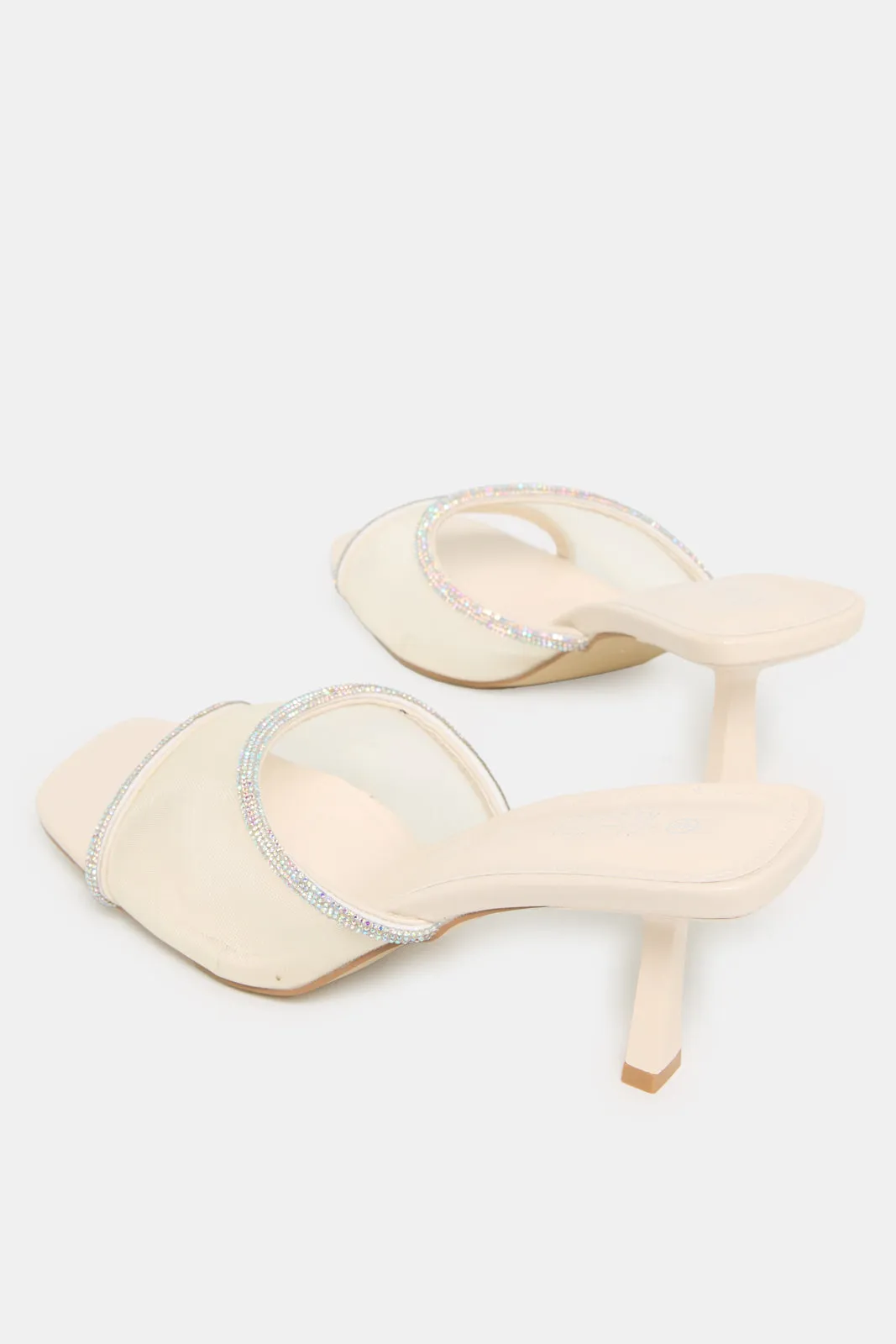 Women White Mesh Mule