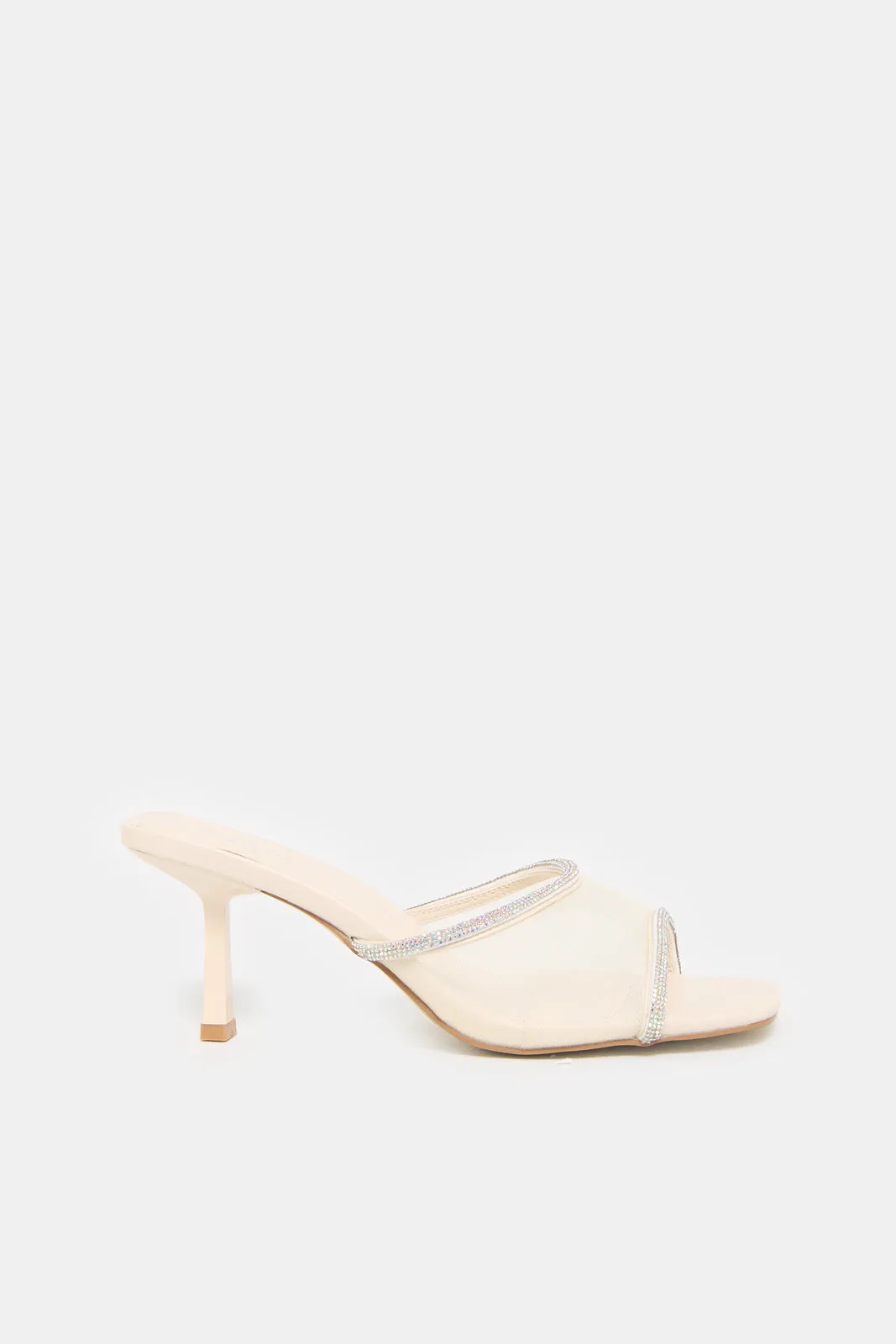 Women White Mesh Mule